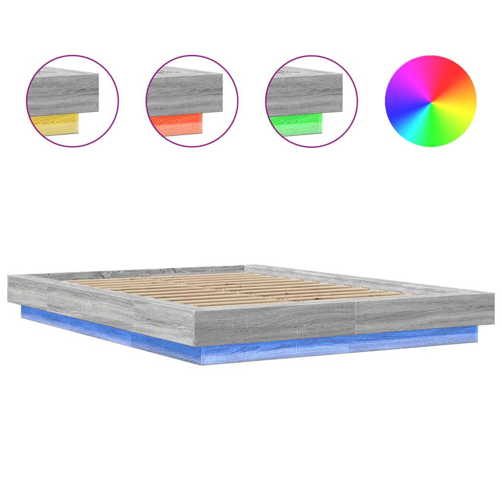 Cadre de lit et lumières LED sans matelas sonoma gris 140x190cm - XIOS