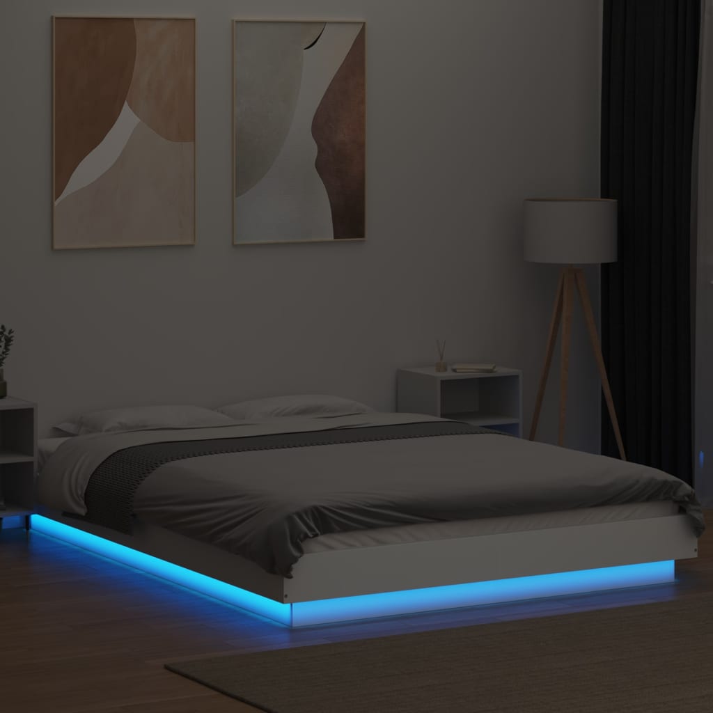 Cadre de lit avec lumières LED sans matelas blanc 135x190 cm - XIOS