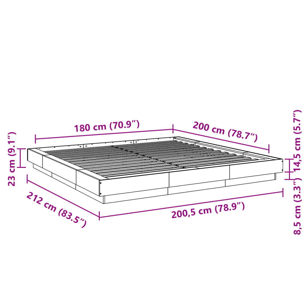 Cadre de lit sans matelas gris béton 180x200 cm - XIOS