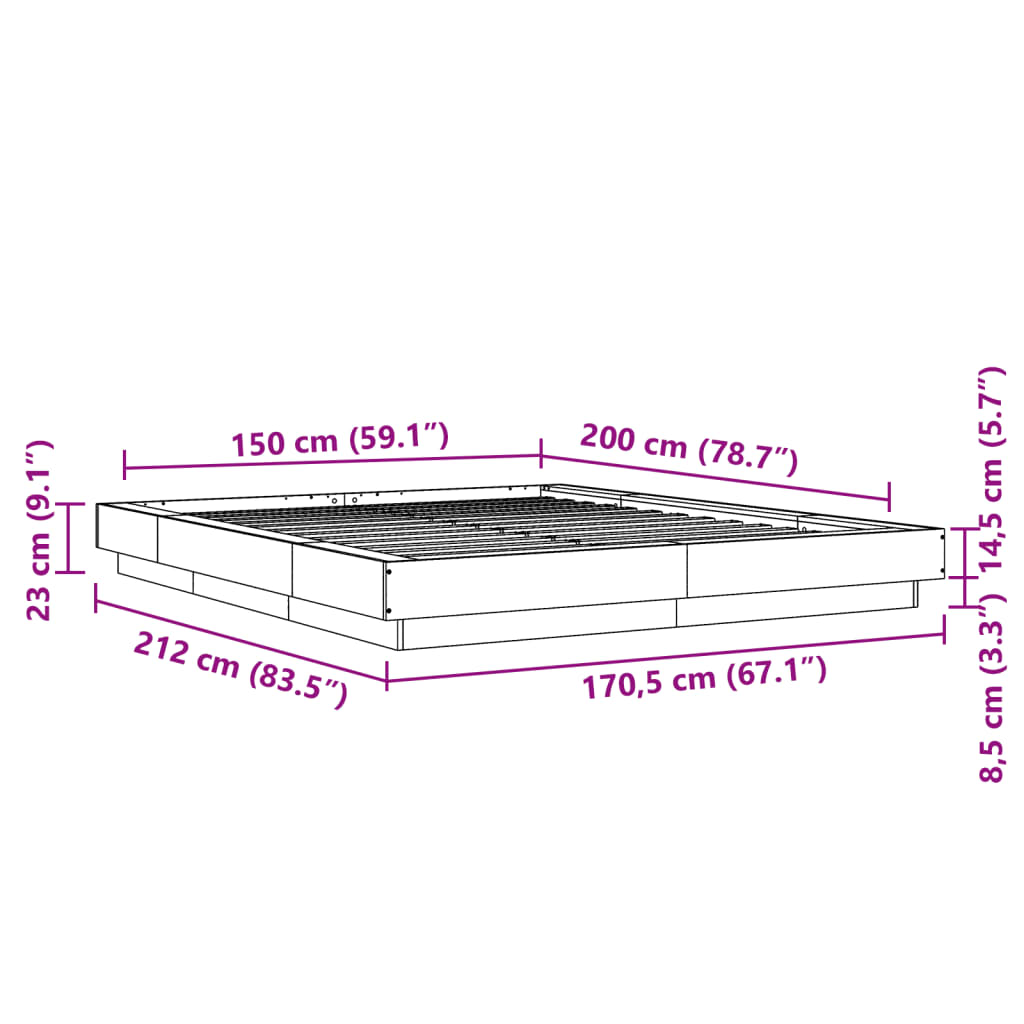 Cadre de lit sans matelas sonoma gris 150x200 cm - XIOS