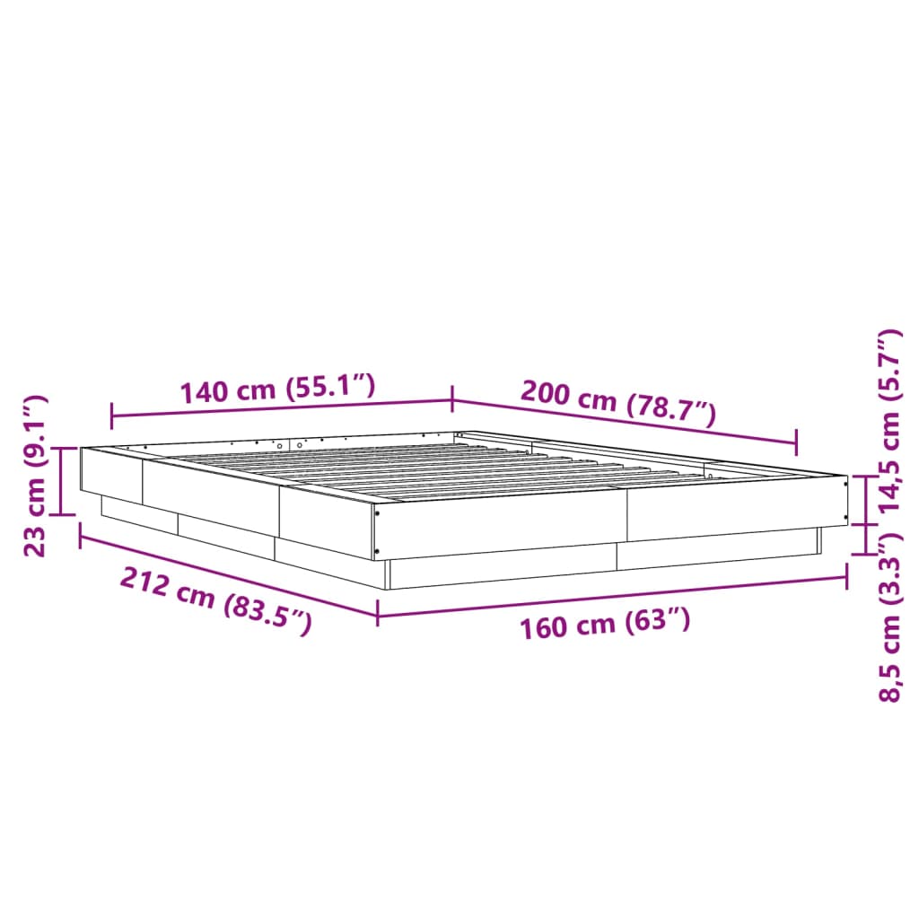 Cadre de lit sans matelas gris béton 140x200 cm - XIOS