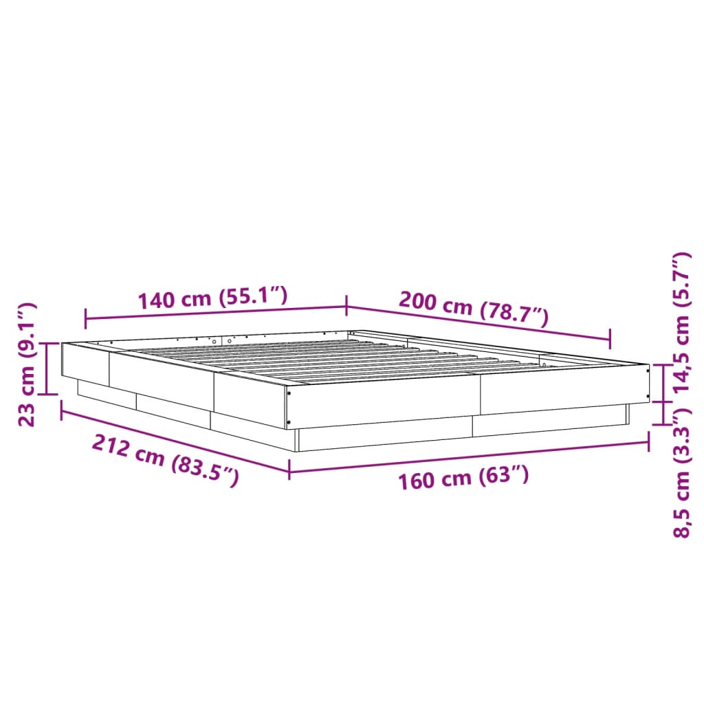 Cadre de lit sans matelas sonoma gris 140x200 cm - XIOS