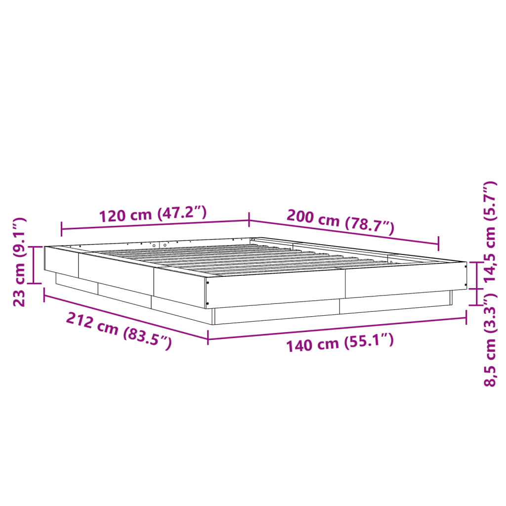 Cadre de lit sans matelas gris béton 120x200 cm - XIOS