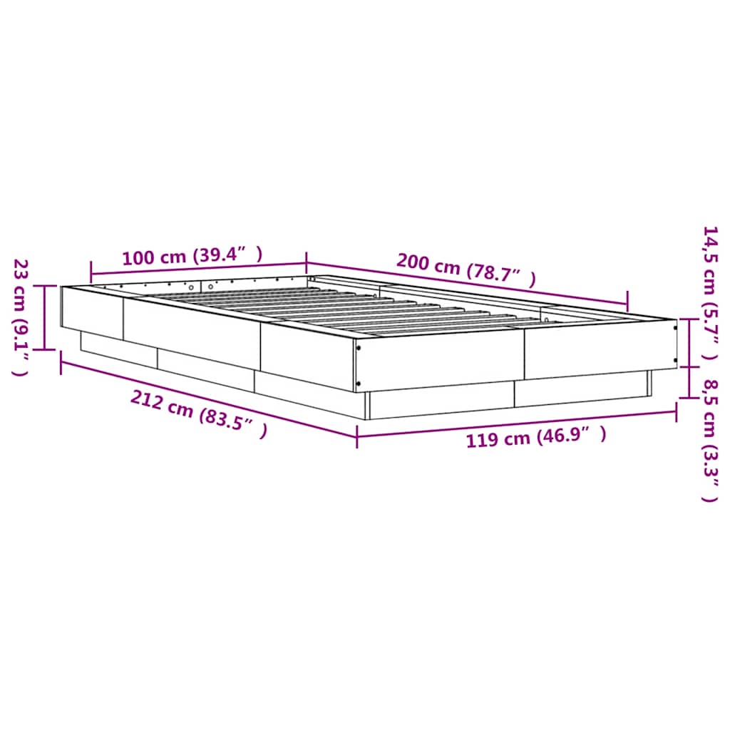 Cadre de lit sans matelas gris béton 100x200 cm - XIOS