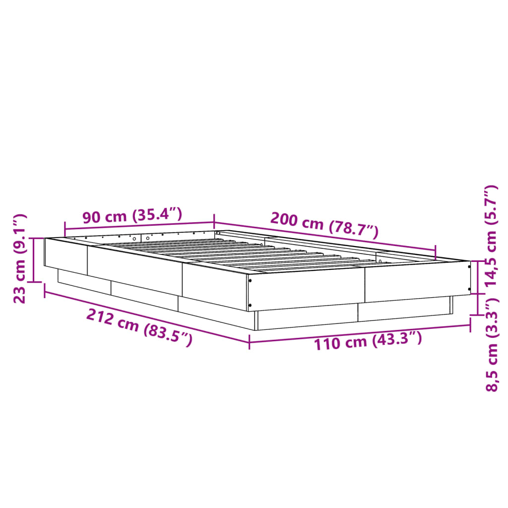 Cadre de lit sans matelas noir 90x200 cm - XIOS