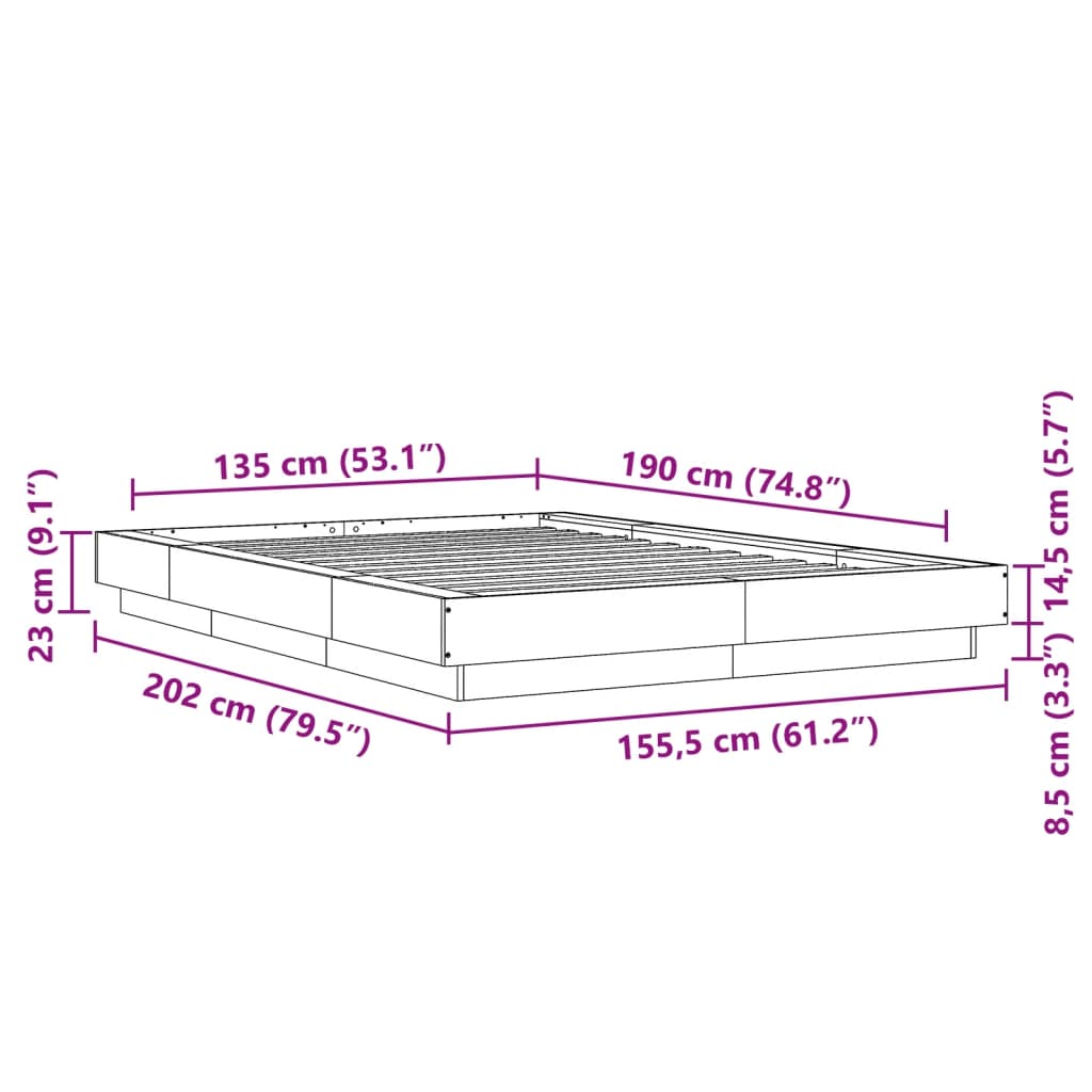 Cadre de lit sans matelas chêne sonoma 135x190 cm - XIOS