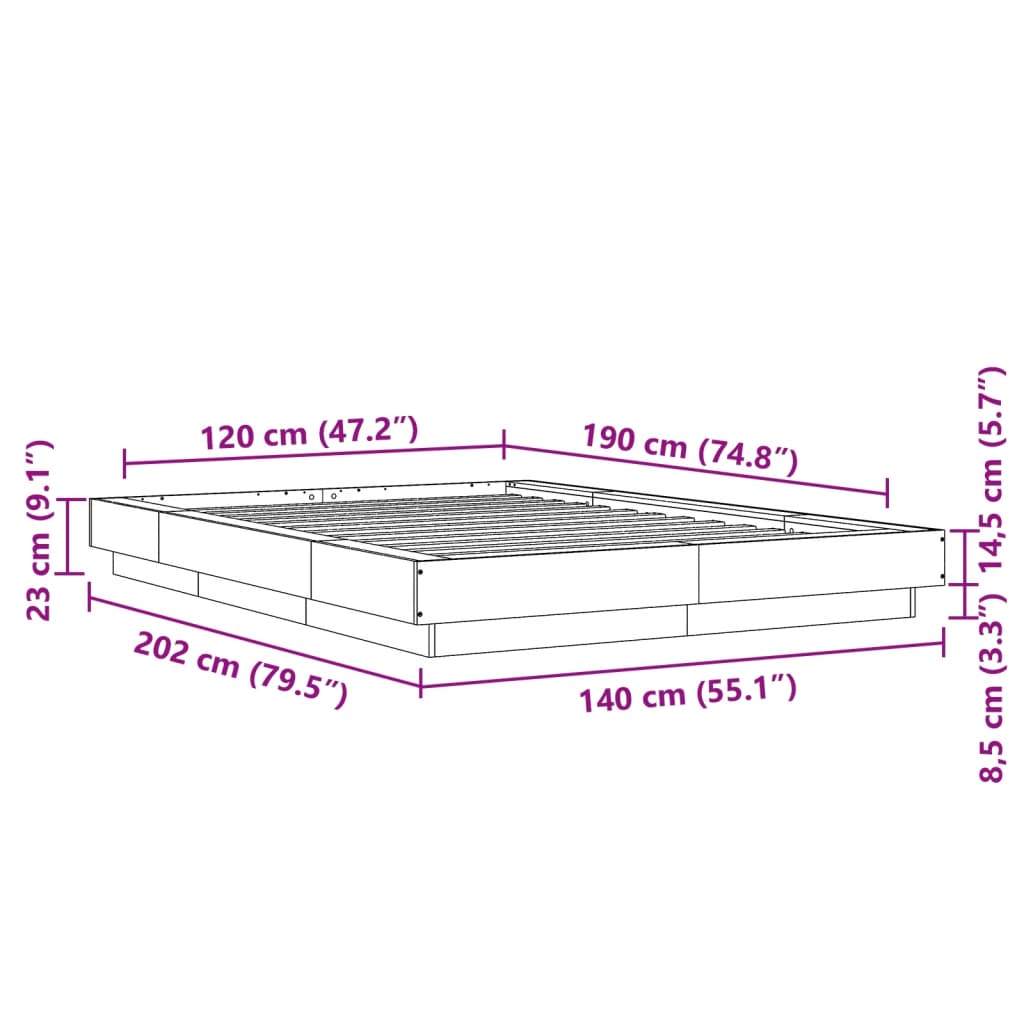 Cadre de lit sans matelas gris béton 120x190 cm - XIOS