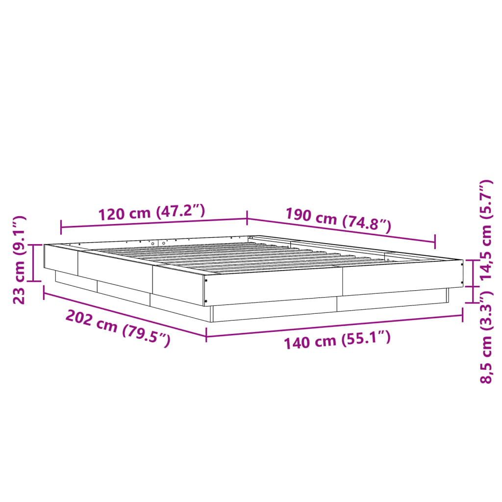 Cadre de lit sans matelas sonoma gris 120x190 cm - XIOS