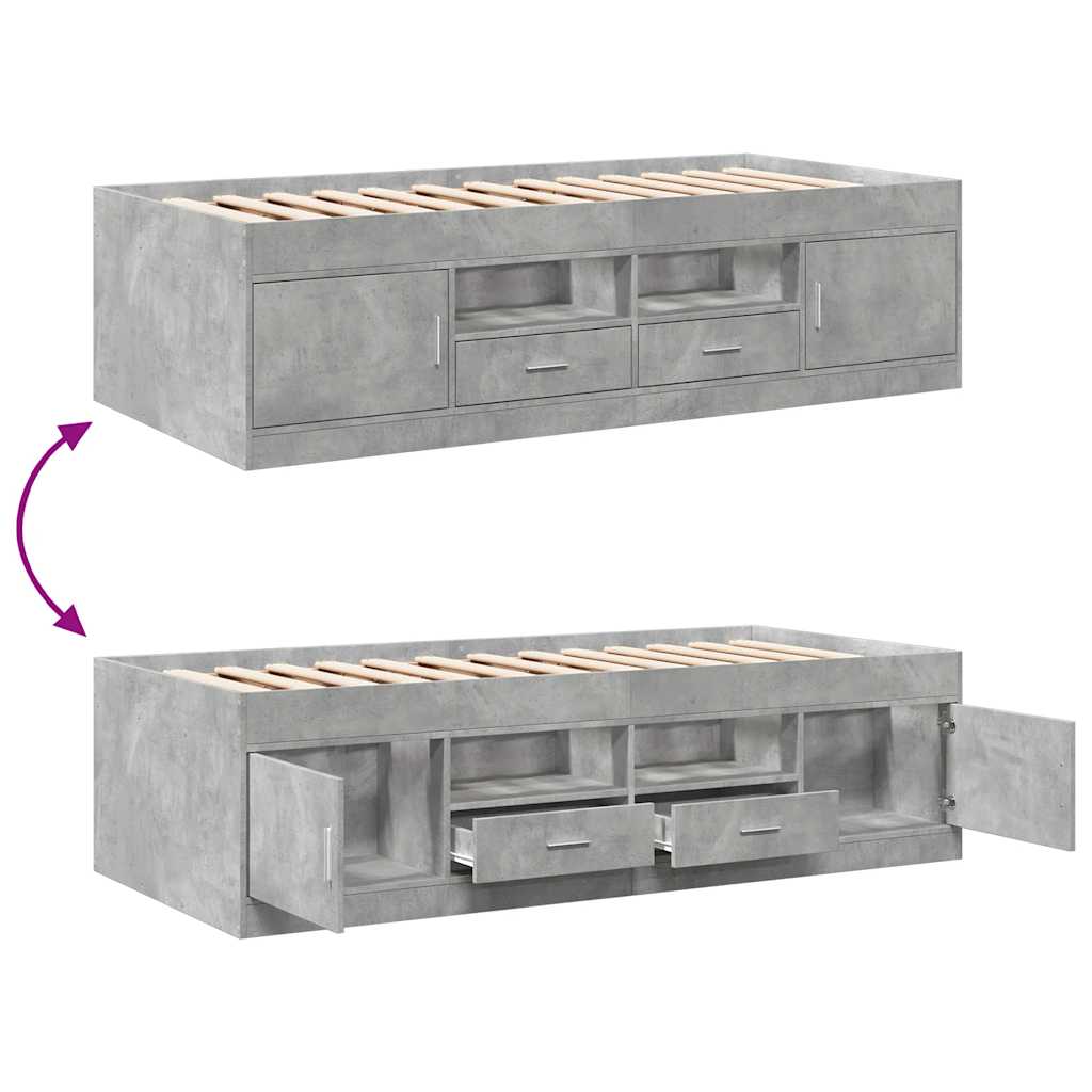 Lit de jour avec tiroirs sans matelas gris béton 75x190 cm - XIOS