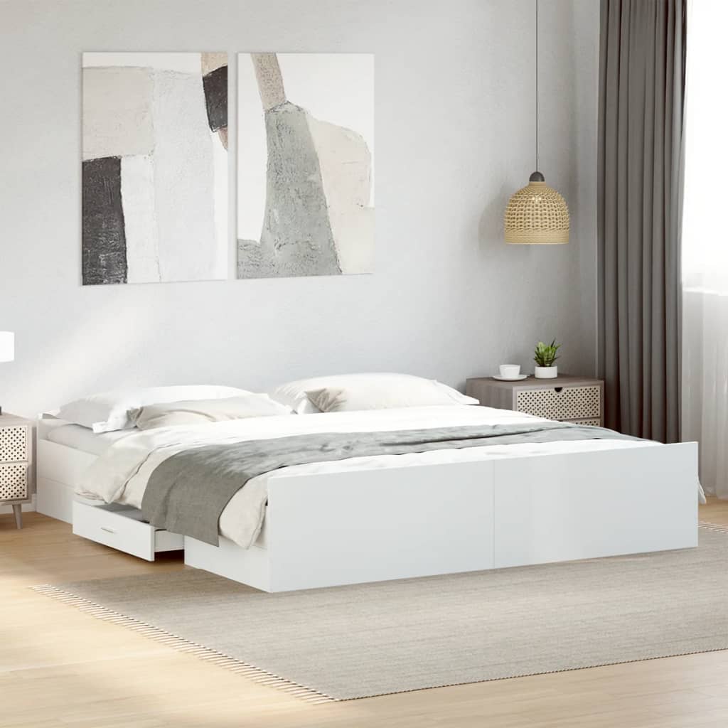 Cadre de lit avec tiroirs sans matelas blanc 200x200 cm - XIOS