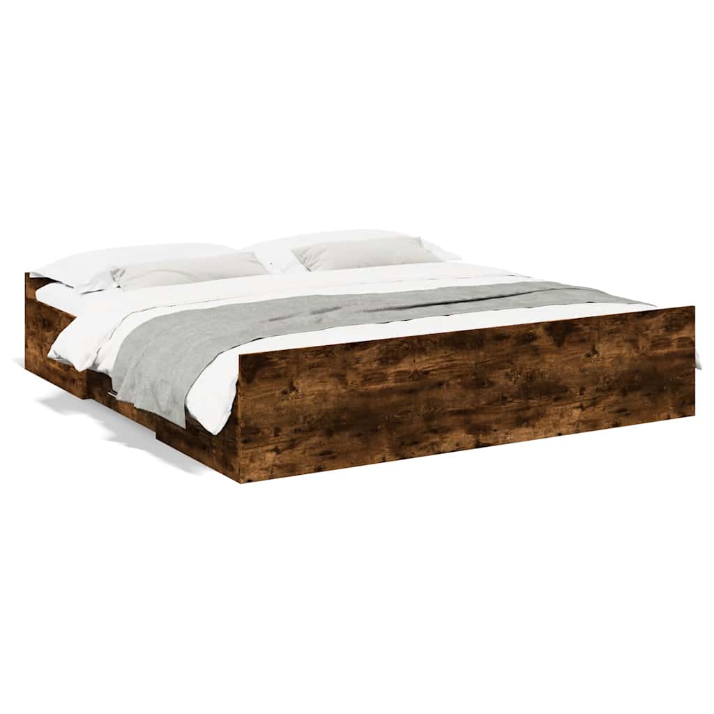 Cadre de lit avec tiroirs sans matelas chêne fumé 200x200 cm - XIOS