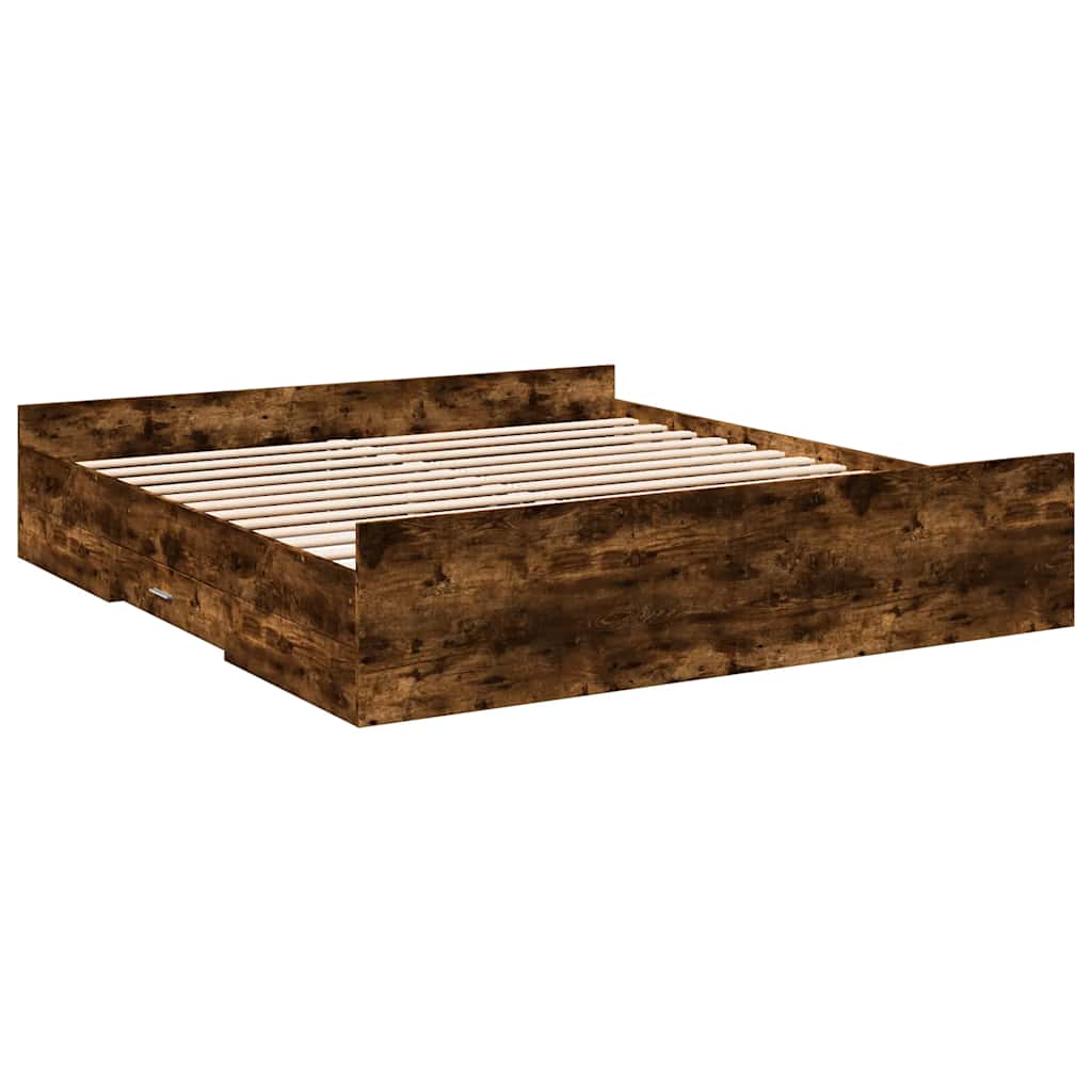 Cadre de lit avec tiroirs sans matelas chêne fumé 200x200 cm