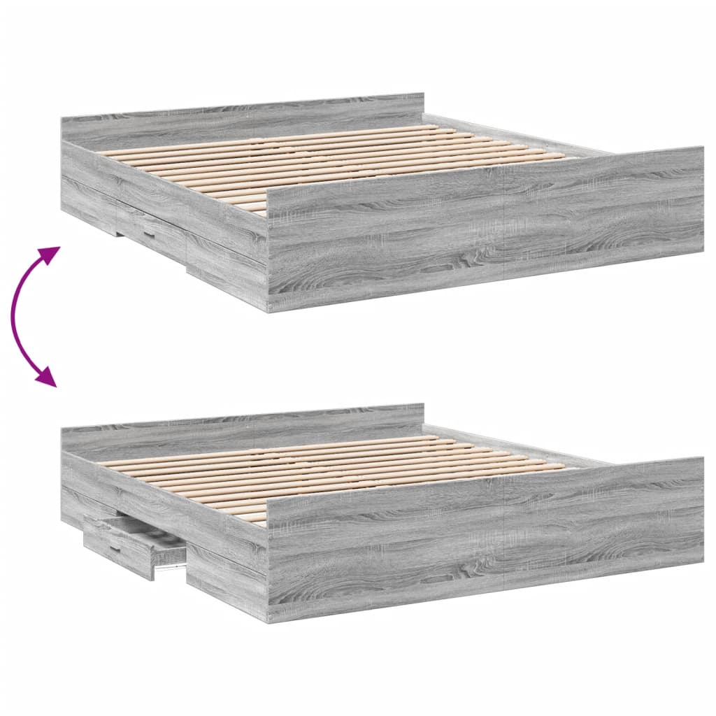 Cadre de lit avec tiroirs sans matelas sonoma gris 200x200 cm - XIOS