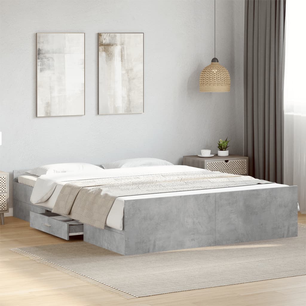 Cadre de lit avec tiroirs sans matelas gris béton 160x200 cm - XIOS