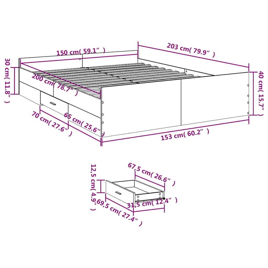Cadre de lit avec tiroirs sans matelas blanc 150x200 cm - XIOS