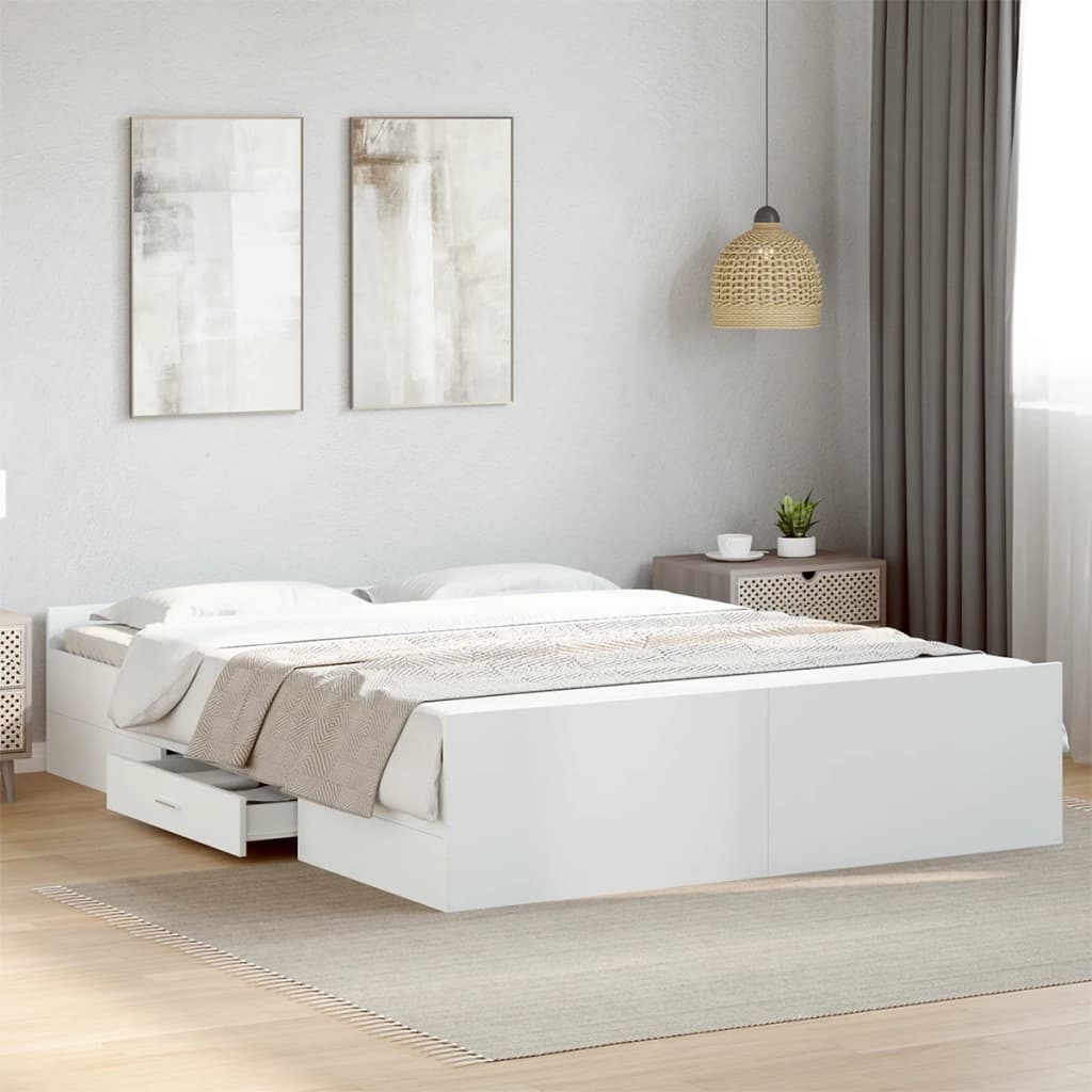 Cadre de lit avec tiroirs sans matelas blanc 150x200 cm - XIOS