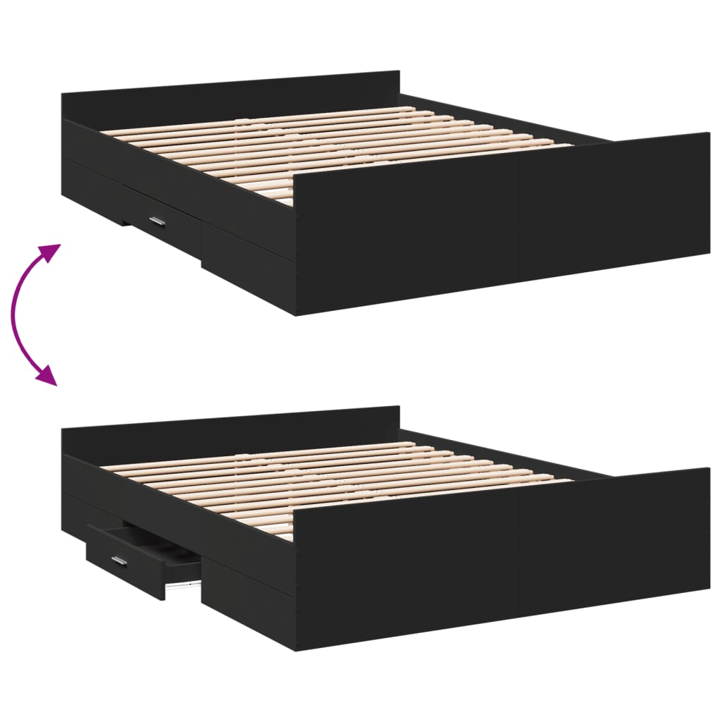 Cadre de lit avec tiroirs sans matelas noir 150x200 cm - XIOS