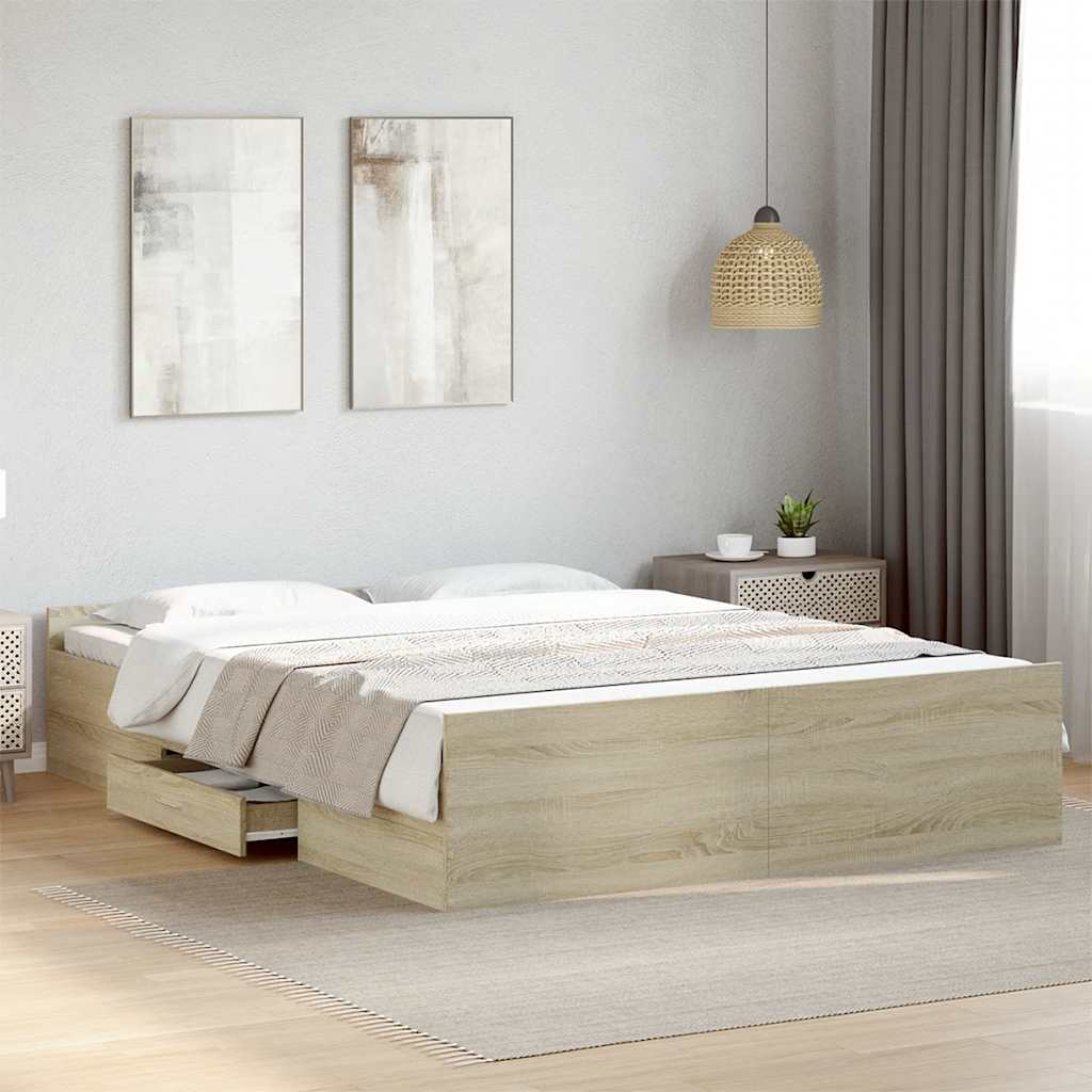 Cadre de lit avec tiroirs sans matelas chêne sonoma 150x200 cm - XIOS