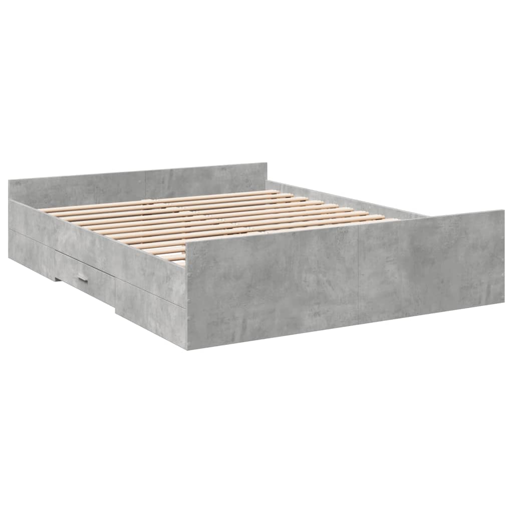 Cadre de lit avec tiroirs sans matelas gris béton 150x200 cm - XIOS