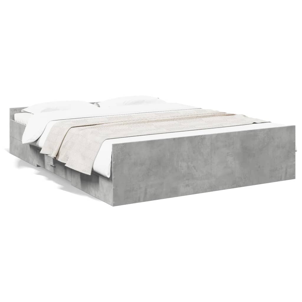 Cadre de lit avec tiroirs sans matelas gris béton 140x200 cm - XIOS
