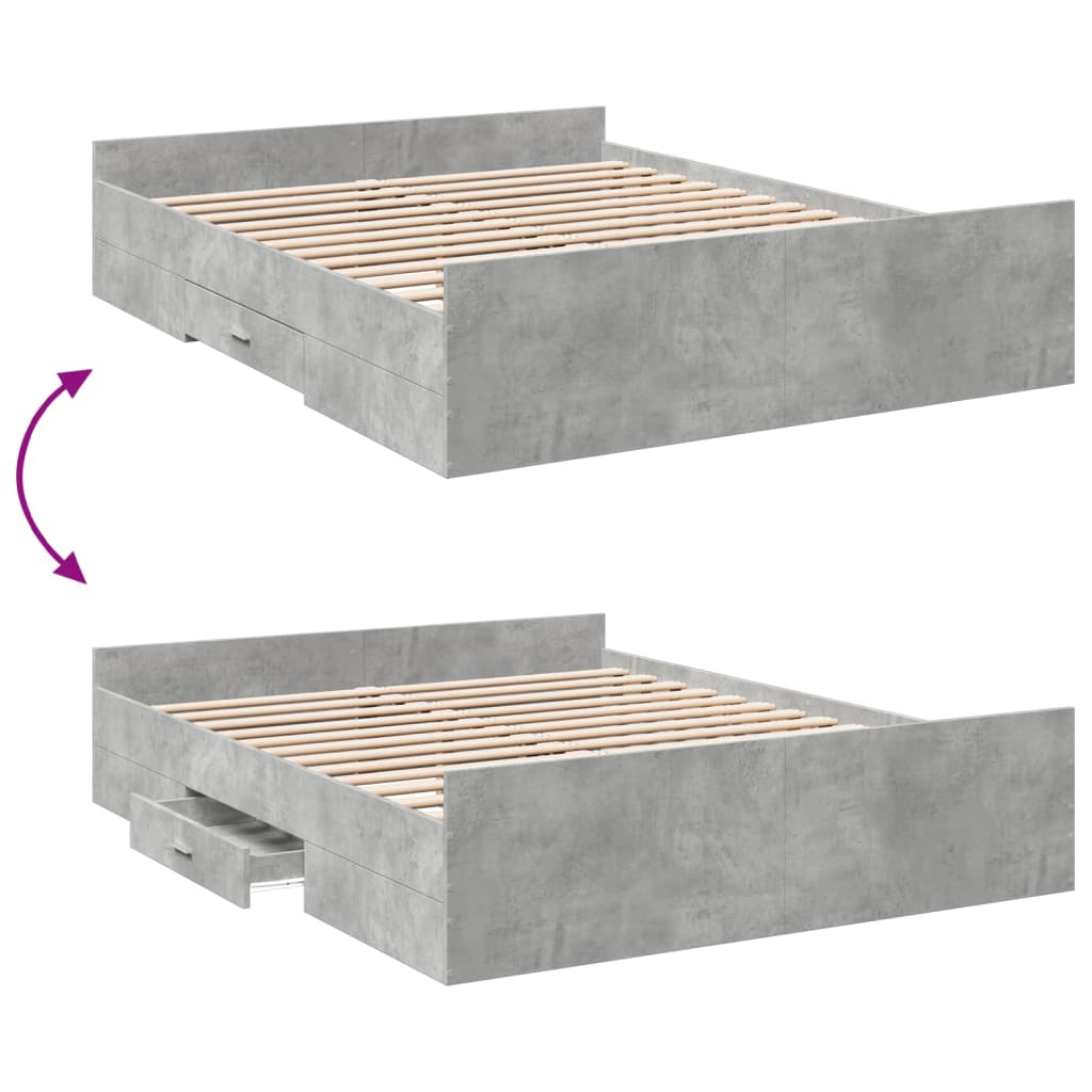 Cadre de lit avec tiroirs sans matelas gris béton 140x200 cm - XIOS