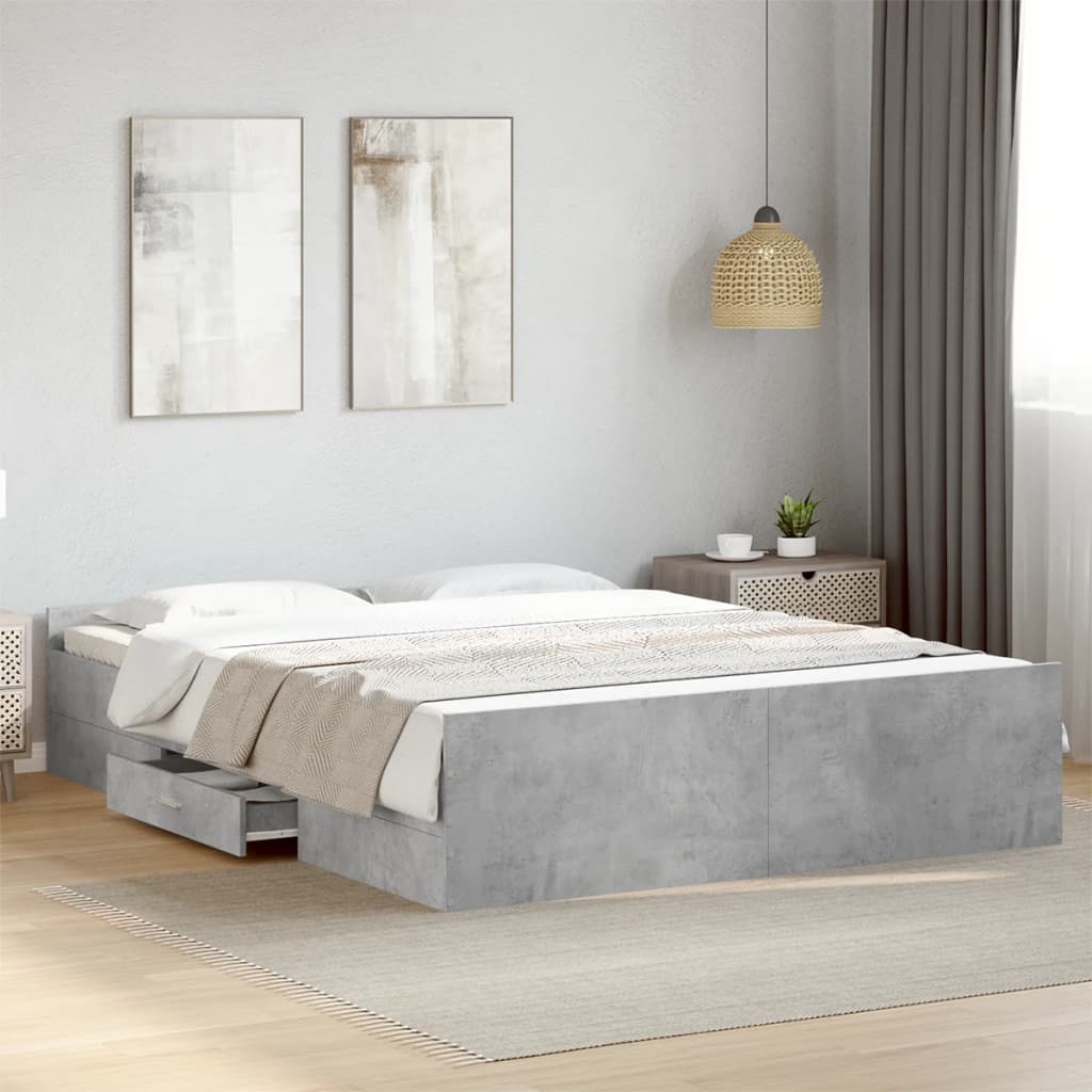 Cadre de lit avec tiroirs sans matelas gris béton 140x200 cm - XIOS