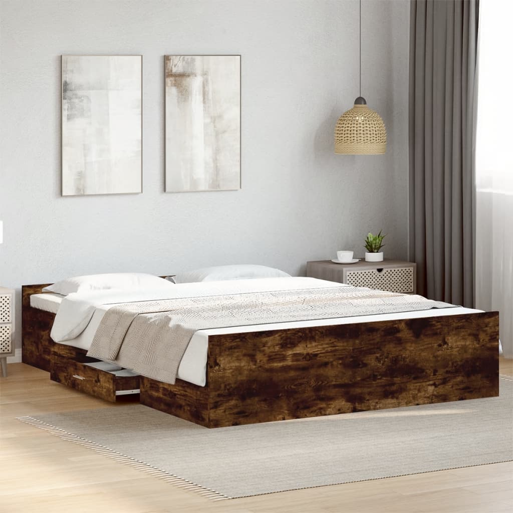 Cadre de lit avec tiroirs sans matelas chêne fumé 140x200 cm - XIOS