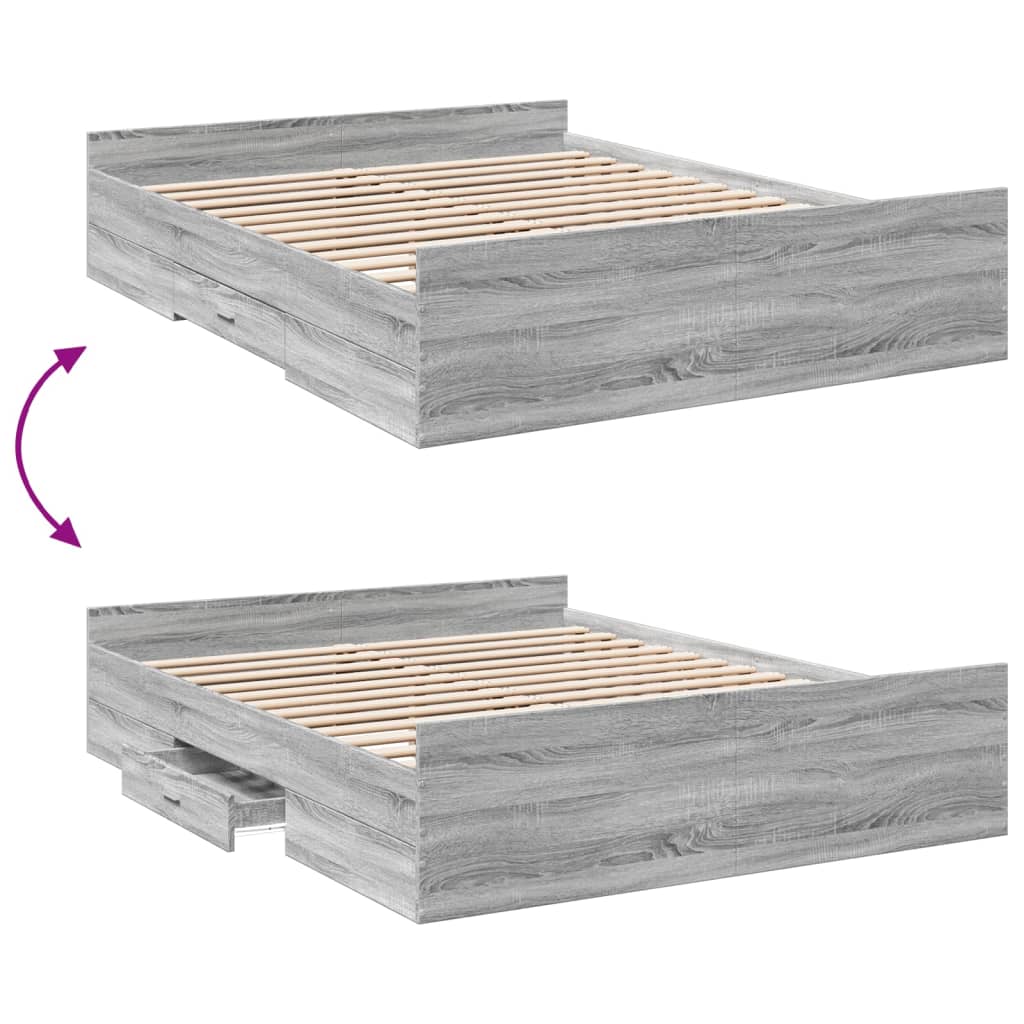Cadre de lit avec tiroirs sans matelas sonoma gris 140x200 cm - XIOS