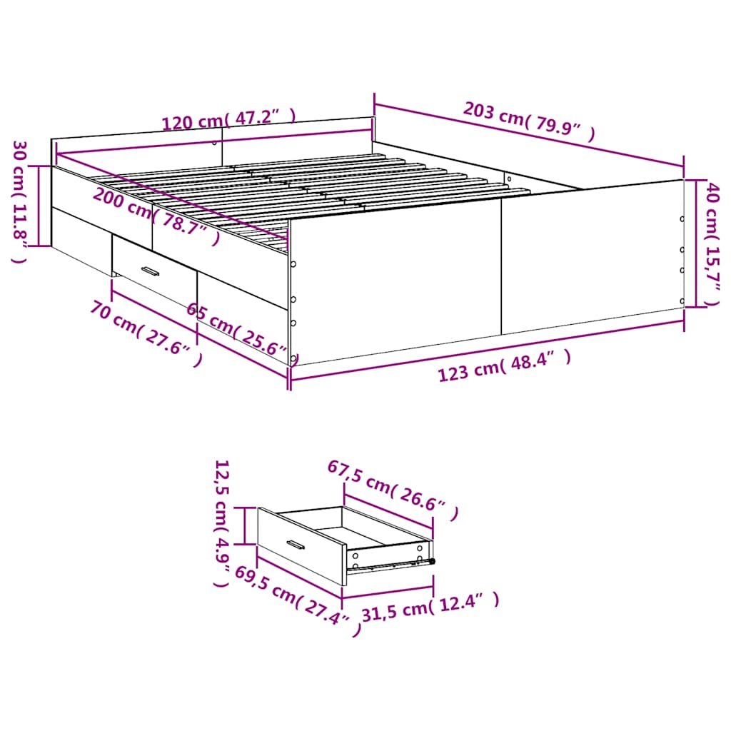 Cadre de lit avec tiroirs sans matelas chêne sonoma 120x200 cm - XIOS