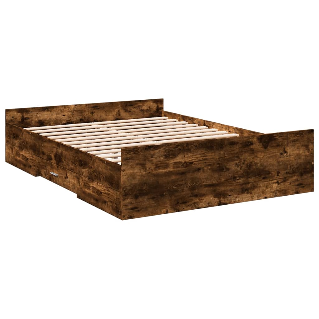 Cadre de lit avec tiroirs sans matelas chêne fumé 140x190 cm - XIOS