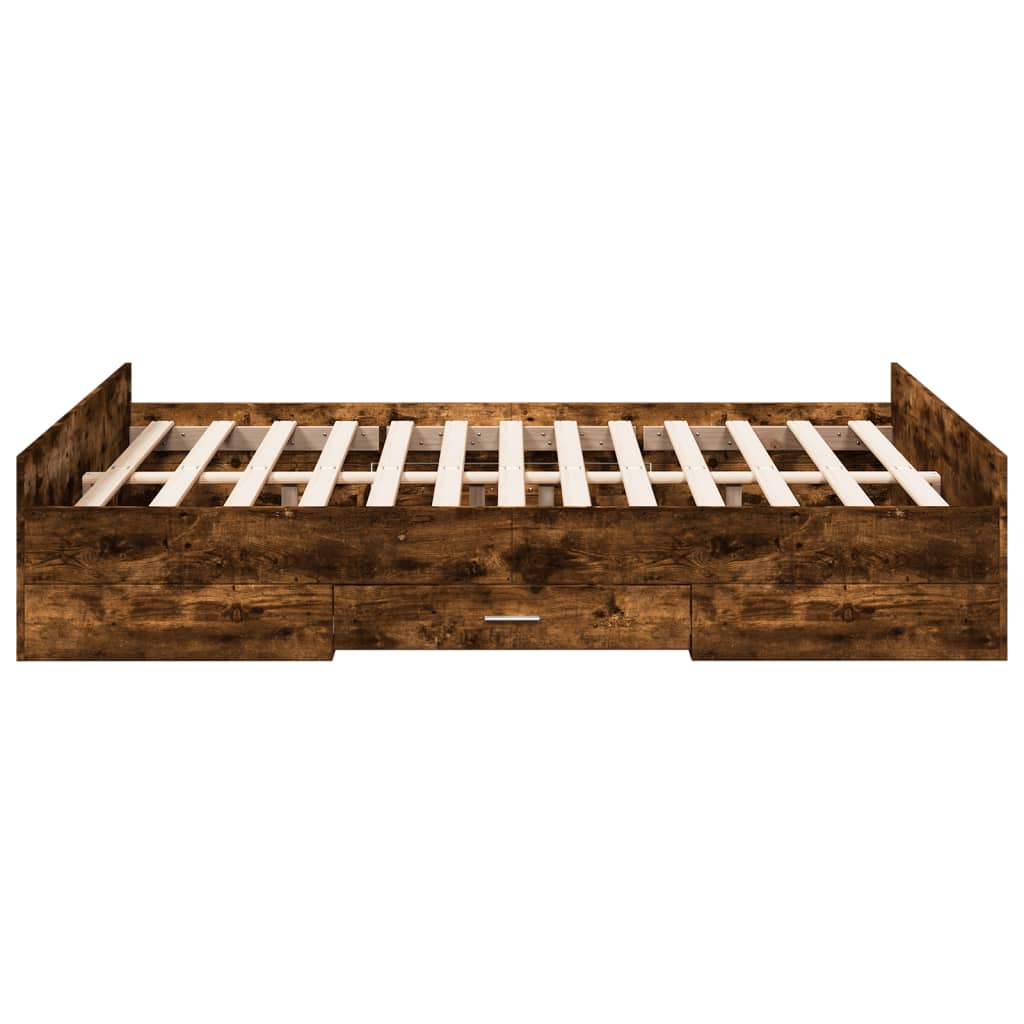 Cadre de lit avec tiroirs sans matelas chêne fumé 140x190 cm - XIOS