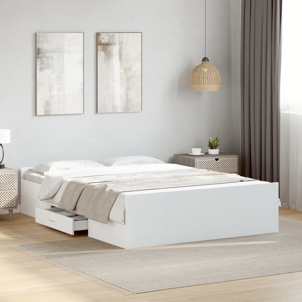Cadre de lit avec tiroirs sans matelas blanc 135x190 cm - XIOS