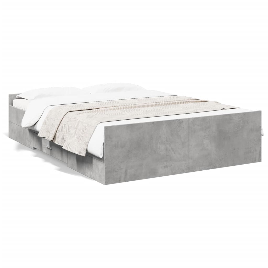 Cadre de lit avec tiroirs sans matelas gris béton 135x190 cm - XIOS