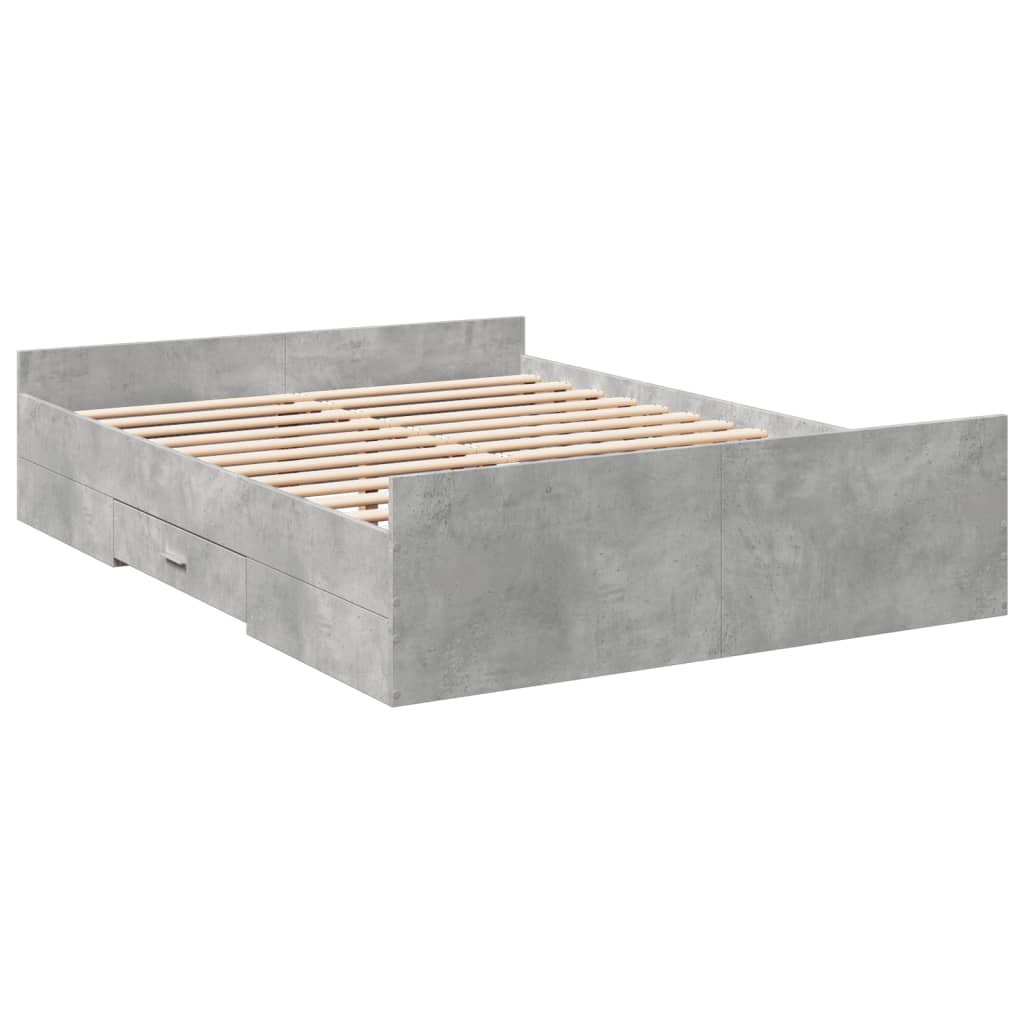 Cadre de lit avec tiroirs sans matelas gris béton 135x190 cm - XIOS