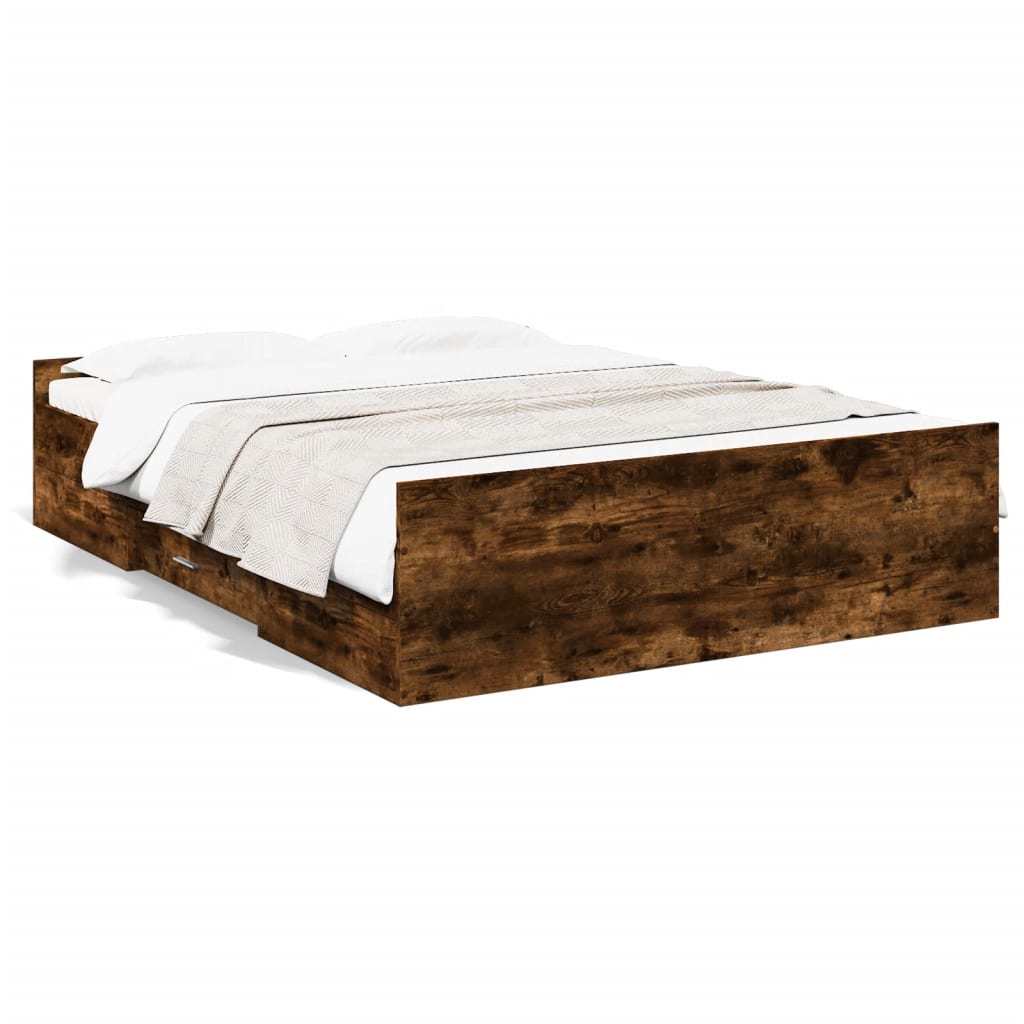 Cadre de lit avec tiroirs sans matelas chêne fumé 135x190 cm - XIOS