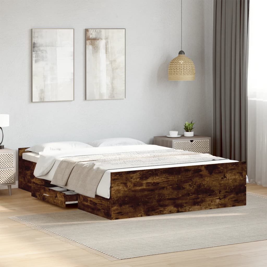 Cadre de lit avec tiroirs sans matelas chêne fumé 135x190 cm - XIOS