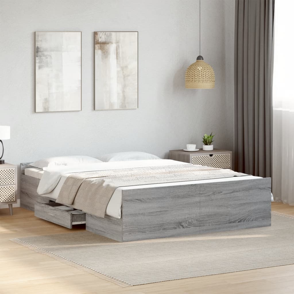 Cadre de lit avec tiroirs sans matelas sonoma gris 135x190 cm - XIOS