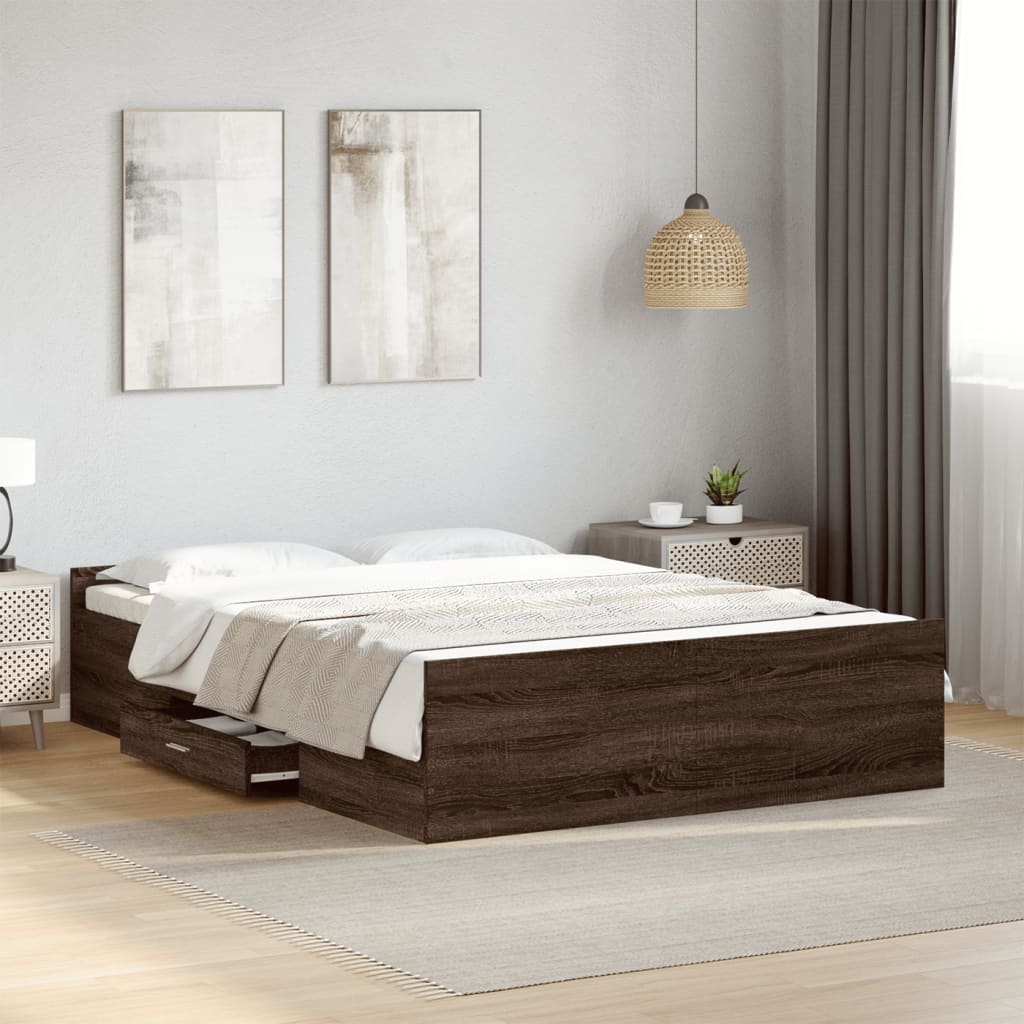Cadre de lit avec tiroirs sans matelas chêne marron 120x190 cm - XIOS