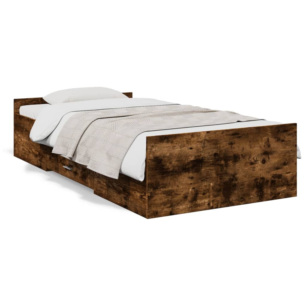 Cadre de lit avec tiroirs sans matelas chêne fumé 100x200 cm - XIOS