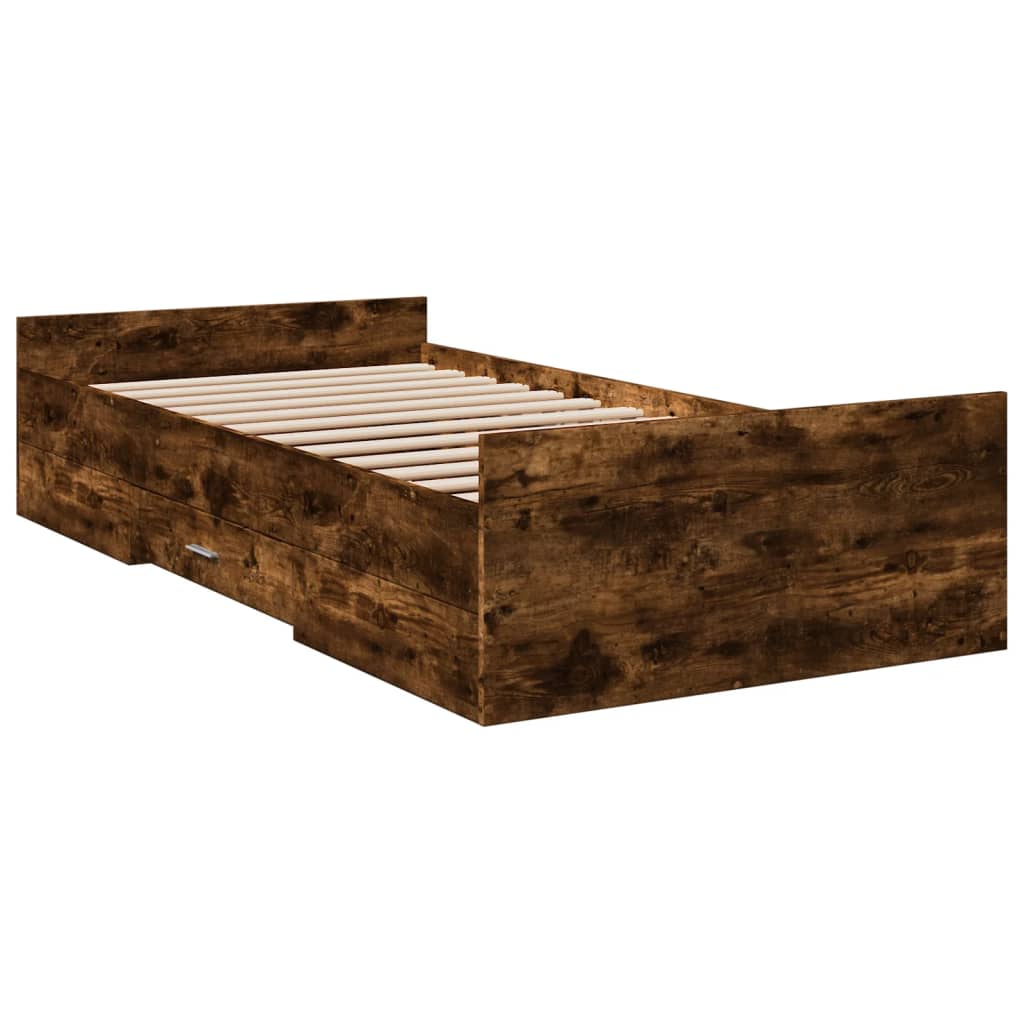 Cadre de lit avec tiroirs sans matelas chêne fumé 100x200 cm - XIOS