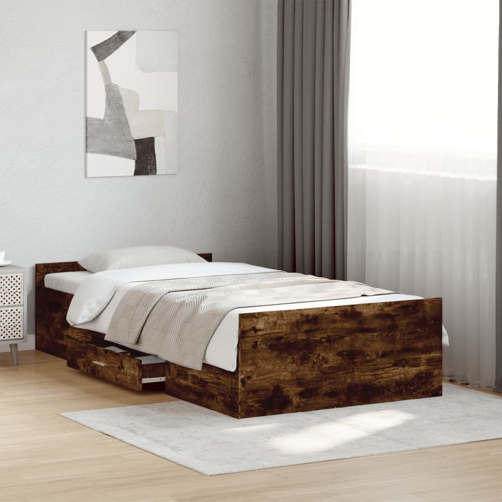 Cadre de lit avec tiroirs sans matelas chêne fumé 100x200 cm - XIOS