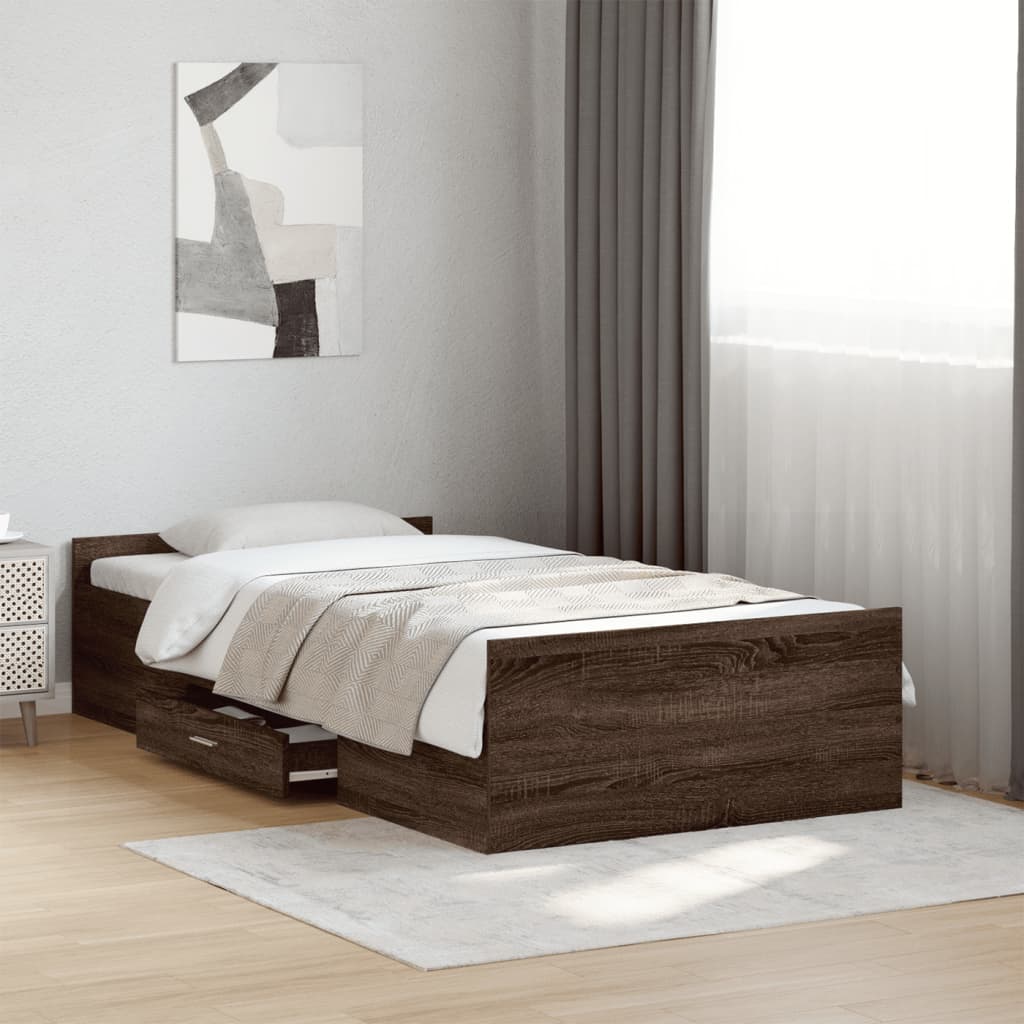 Cadre de lit avec tiroirs sans matelas chêne marron 100x200 cm - XIOS