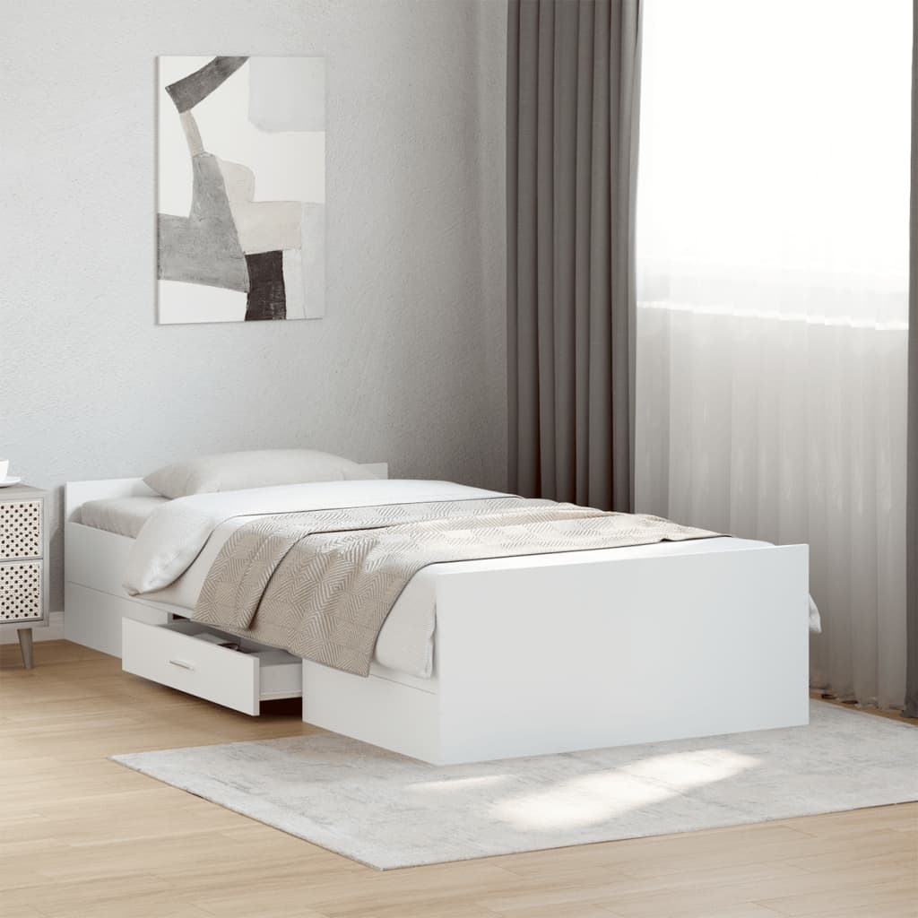 Cadre de lit avec tiroirs sans matelas blanc 90x190 cm - XIOS