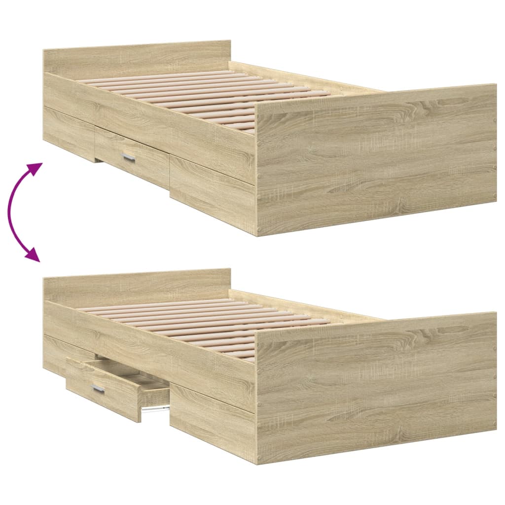 Cadre de lit avec tiroirs sans matelas chêne sonoma 90x190 cm - XIOS