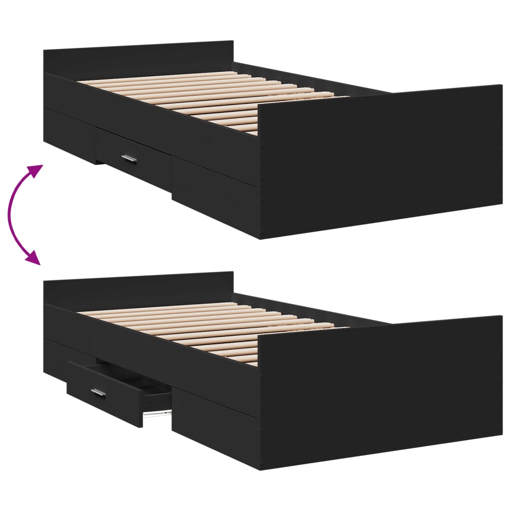 Cadre de lit avec tiroirs sans matelas noir 75x190 cm - XIOS