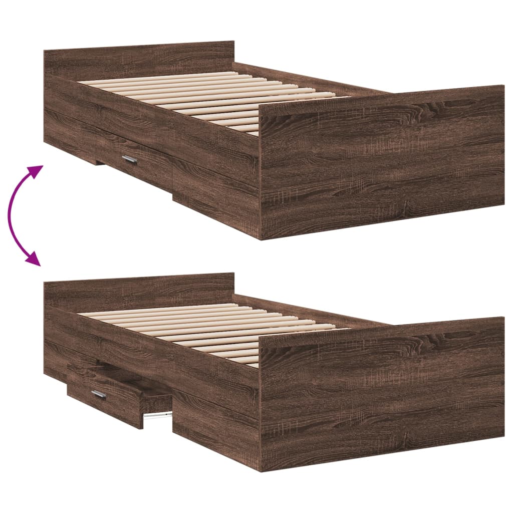 Cadre de lit avec tiroirs sans matelas chêne marron 75x190 cm - XIOS
