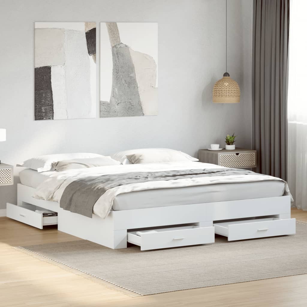 Cadre de lit avec tiroirs sans matelas blanc 200x200 cm - XIOS