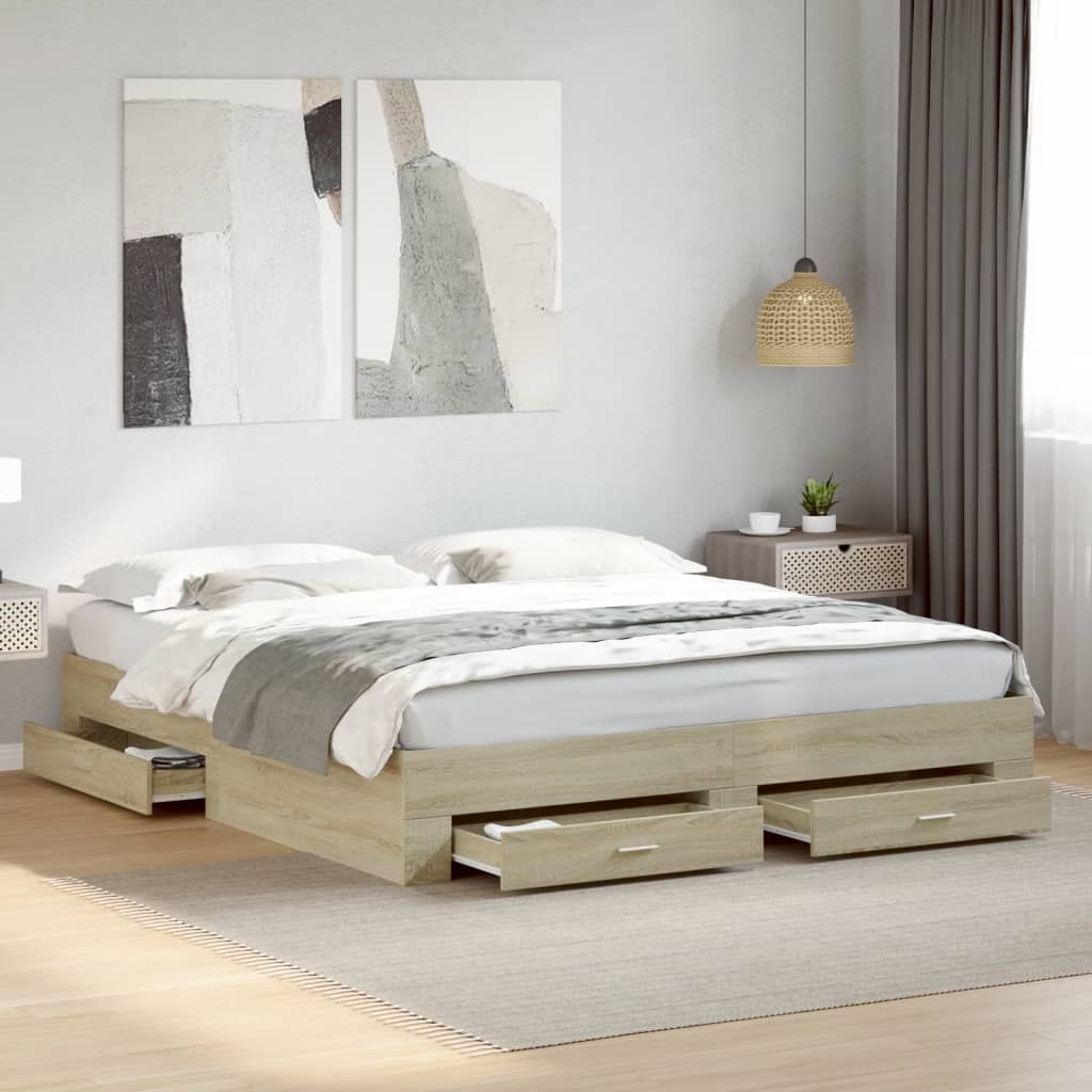 Cadre de lit avec tiroirs sans matelas chêne sonoma 200x200 cm - XIOS