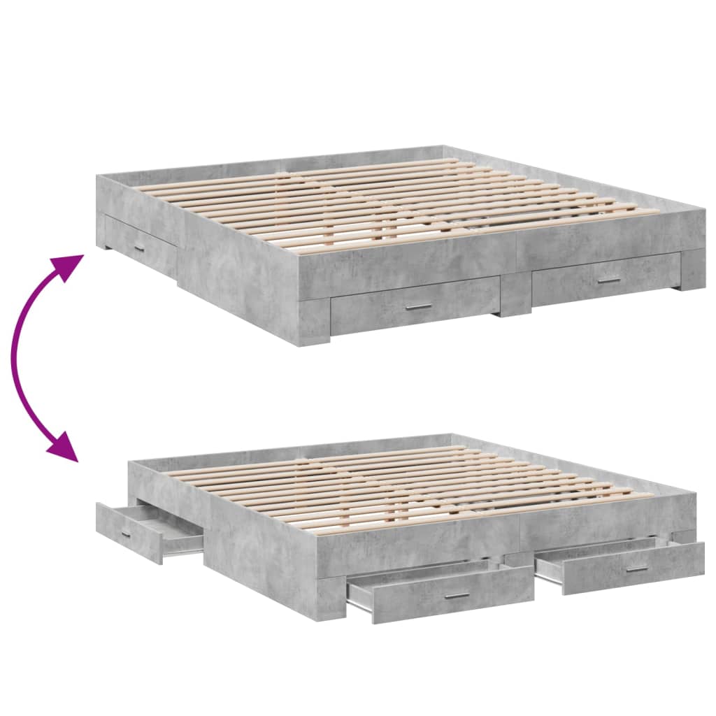 Cadre de lit avec tiroirs sans matelas gris béton 200x200 cm - XIOS