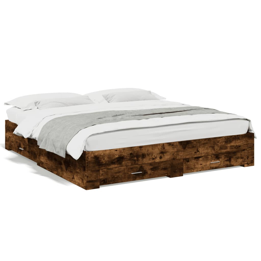 Cadre de lit avec tiroirs sans matelas chêne fumé 200x200 cm - XIOS